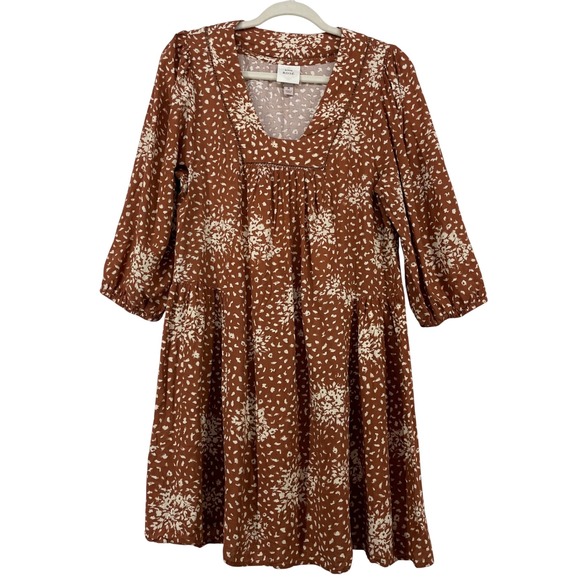Knox Rose Dresses & Skirts - Knox Rose Size M Babydoll Dress Rust Brown Abstract Floral Lace Trim